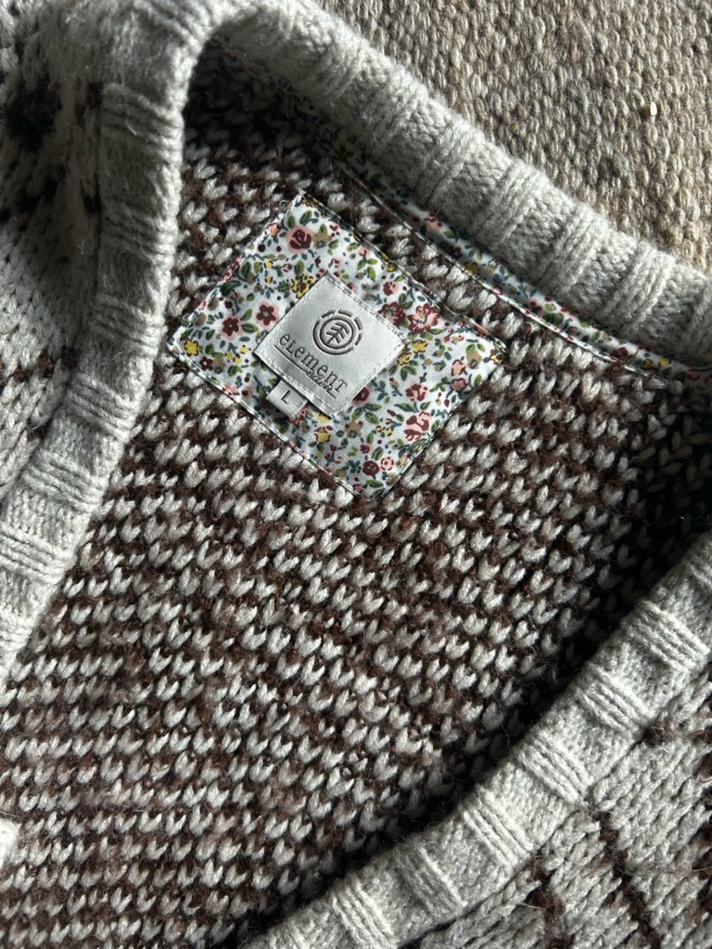 Element Cream-Trimmed Brown Marled Knit Sweater